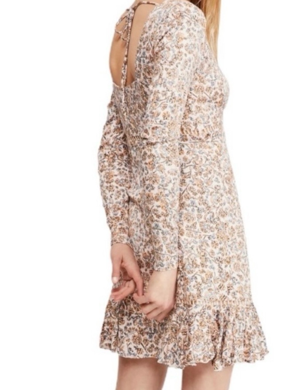 NWT FREE PEOPLE BOHEME  FLORAL LONG SLEEVE MINI DRESS IVORY COMBO SIZE 0 - Picture 3 of 5